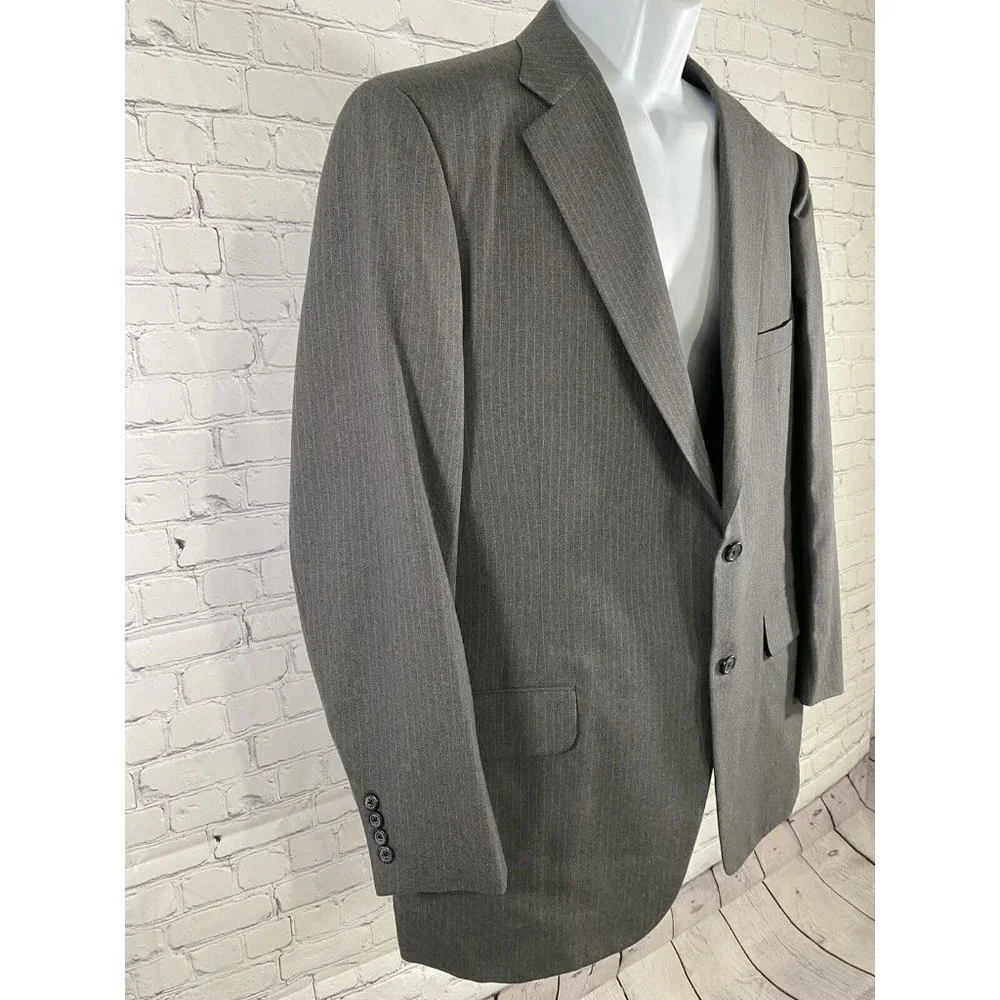 VTG Hand Made Elia Levi Gray Pin Striped 2 Button Blazer Jacket 44 *